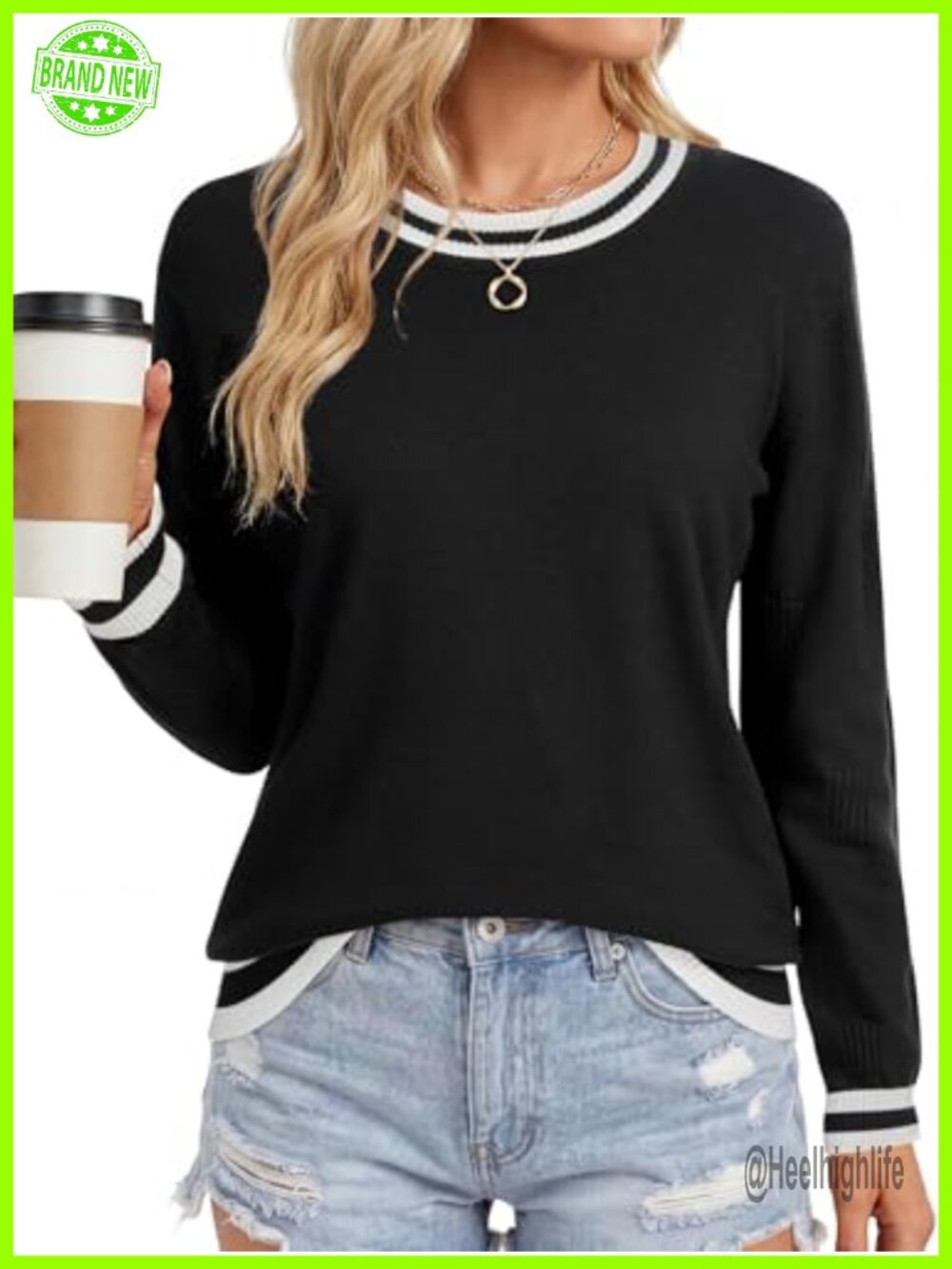Long Sleeve Crew Neck Lightweight Knit Pullover Sweater Shirt
